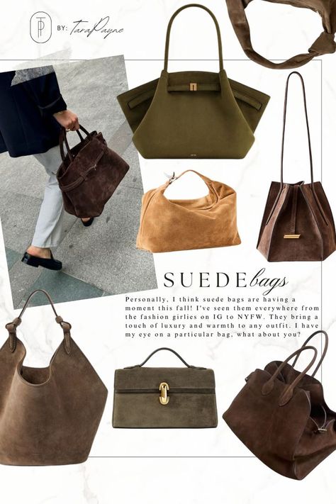 Trend Alert : Suede Bags Brown Purse Outfit, Suede Bag Outfit, Affordable Designer Bags, Everyday Chic Outfits, Brown Suede Bag, Polene Bag, Fall Purses, Purse Outfit, Suede Purse