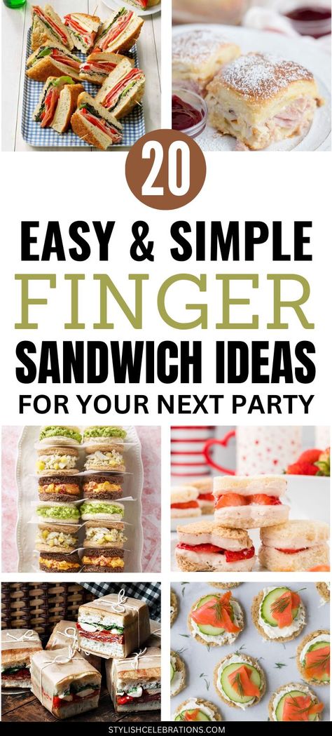 20 Easy & Simple Finger Sandwich Ideas For Your Next Party Sandwich Recipes For Party, Finger Sandwich Ideas, Soup And Sandwich Party Ideas, Sandwich Party Ideas, Mini Sandwich Appetizers, Finger Sandwich Recipes, Party Finger Sandwiches, Easy Finger Sandwiches, Cucumber Tea Sandwiches Recipes