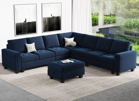 PRICES MAY VARY. FLEXBLE MODULAR DESIGN:The core feature of this modular sectional sofa is its modular and free combination concept. The cleverly designed sofa modules allow users to easily piece and rearrange them to create countless possible layouts based on their spatial needs and aesthetic preferences. Whether you want a spacious L-shaped sofa or a compact U-shaped sectional, you can adjust it however you like. STYLISH AND ELEGANT DESIGN:The appearance design of the sectional sofa combines m Ottoman Corner, Blue Sofas, U Shaped Sectional Sofa, Kitchen Unit, Couch With Chaise, Modular Couch, Sectional Sofa With Chaise, L Shaped Couch, U Shaped Sofa