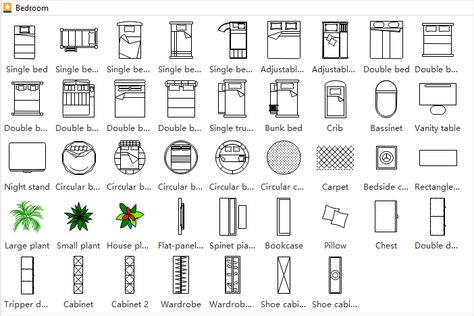 Floor Plan Symbols Bedroom Symbols Floor Plan, Floor Plan Elements, Floor Plan Furniture Symbols, Floor Plan Furniture, Building Plan Drawing, Case A Un Piano, Blueprint Symbols, Floor Plan Sketch, Floor Plan Symbols