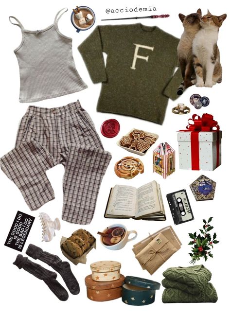 Harry Potter Christmas Outfit, Ron Weasley Inspired Outfits, The Burrow Aesthetic, Christmas At The Burrow, Burrow Aesthetic, Christmas Tree Outfit, Fred And George, Hogwarts Outfits, The Burrow