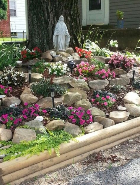 Garden Ideas With Logs, Shed Inspiration, Marian Garden, Affordable Landscaping, Prayer Garden, Diy Herb Garden, Rock Garden Design, Rock Garden Landscaping, Desert Garden