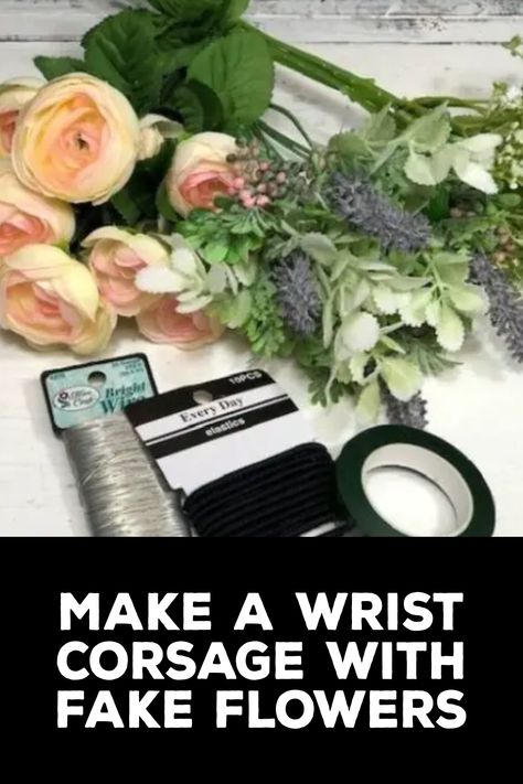 How to Make a Wrist Corsage With Fake Flowers Fake Flower Wrist Corsage Diy, Homemade Wrist Corsage, Homemade Coursage Diy, Wrist Corsage Prom Diy, Fake Flower Corsage Diy, Diy Corsage Wristlet Fake Flowers, How To Make A Corsage Wristlet For Prom, Diy Prom Corsage Wristlets, How To Make Wrist Corsage Wedding