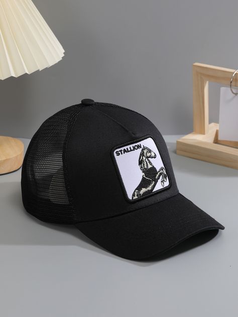 Blanco y Negro  Collar  Poliéster   Embellished Animal Design, Baseball Cap, Trucker Hat, Wattpad, Horses, Collar, Hats