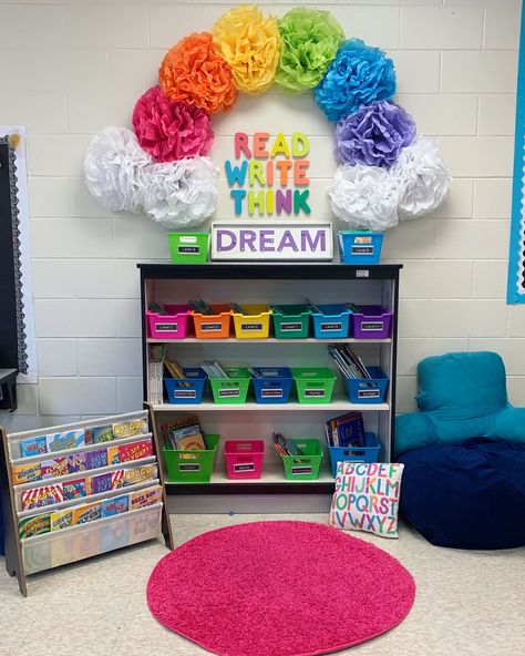 Daycare Decorations Ideas, Rainbow For Classroom Wall, Colourful Classroom Decor, Easy Preschool Classroom Decor, Rainbow Attendance Chart, Prek Room Decor Ideas, Daycare Room Themes Ideas, Diy Pre K Classroom Decor, Decorating Ideas For Preschool Classroom