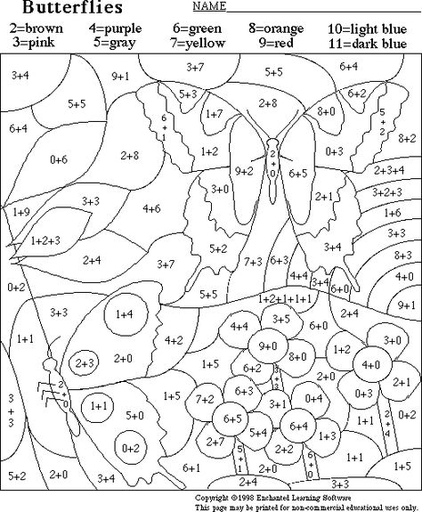 Butterfly Math Activity Printout - copy this image ..paste to a word document..adjust size if desired,,print Butterfly Math Activities, Addition Coloring Worksheet, Fargelegging For Barn, Christmas Math Worksheets, Fun Math Worksheets, Math Coloring Worksheets, Math Pages, Coloring Worksheets, 2nd Grade Math Worksheets