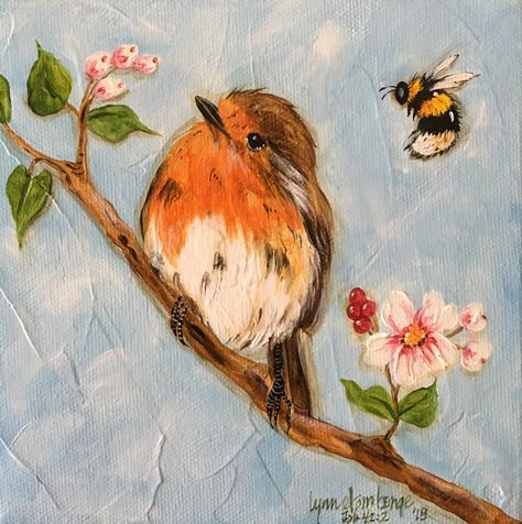 English Robin by LynnElamBonge @ Etsy Robin Acrylic Painting, English Robin, Robin Painting, Drawing Birds, Bird Paintings On Canvas, Painting Birds, Acrylic Painting Inspiration, Decor Paintings, Bird Paintings