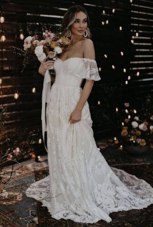 Shop Unique Bohemian Wedding Dresses | Dreamers and Lovers Shoulder Wedding Dress, Laid Back Wedding, Lover Dress, Off Shoulder Wedding Dress, Bohemian Wedding Dress, Bohemian Bride, Evening Dresses For Weddings, Bohemian Wedding Dresses, Sleeve Wedding Dress