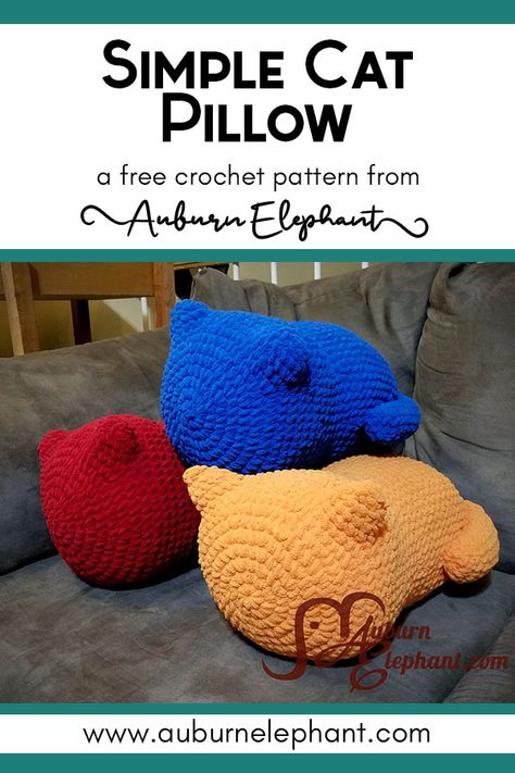 Simple Cat Pillow - Auburn Elephant Crochet Cat Cushion Free Pattern, Crochet Heart Cat Pattern Free, Crochet Pillows Free Pattern, Crochet Cute Pillow Free Pattern, Crochet Cat Cushion, Crochet Fun Pillow Pattern Free, Crochet Cat Squishmallow, Crochet Patterns For Pillows, Crochet Patterns For Cats Free