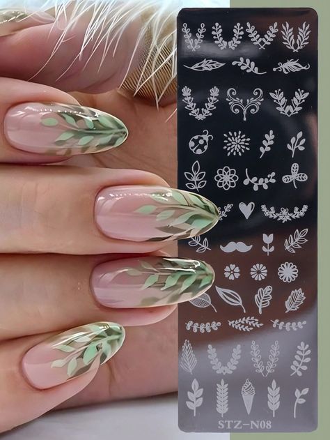 Silver  Collar  Stainless Steel  Nail Art Stamp Template Embellished   Beauty Tools Scandi Nail Art, Stamping Nails Design, Nail Designs Stamping, Short Nail Stamping Designs, Stencil Nail Art, Sage Wedding Nails For Bride, Stamped Nail Designs, Nail Art Stamp, Stamp Nail Designs