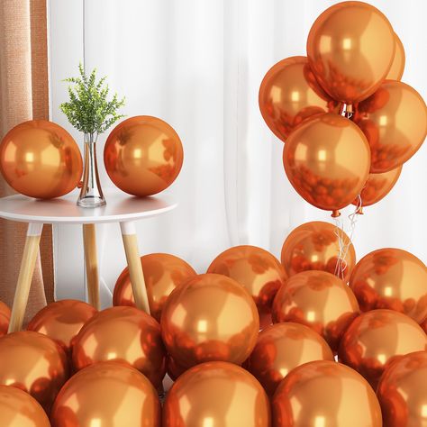 PRICES MAY VARY. 🎈50 PCS METALLIC CHROME DARK ORANGE BALLOONS: The valued party balloon set include 50pcs 10inch double layer metallic chrome dark orange balloons and 1pcs ribbon. Metallic luster unique design balloons for every party. 🎈PREMIUM MATERIAL: Our metallic chrome double layer balloons are made of natural latex thicken material, clearer surface, durable and beautiful, non-toxic and odorless,100% be safe for kids. 🎈EASY TO INFLATE: These lovely metallic chrome double layer balloons f Family Party Decorations, Balloons For Birthday, 50 Balloons, Orange Balloons, Orange Party, Pastel Balloons, Purple Balloons, Outdoor Party Decorations, Metallic Balloons