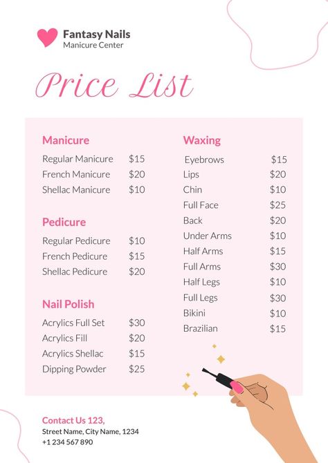 Nail Posters Ideas, Nail Prices By Length, Prices For Nails, Nail Tech Calender, Bracelet Price List, Nail Salon Price List Ideas, Nail Tech Inventory List, Nail Price List Ideas Beginner, Beginner Nail Tech Price List