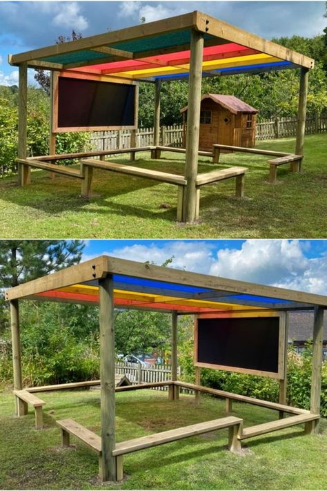 Outdoor Library Playground, School Outdoor Classroom Seating, Natural Playgrounds Preschool, Outdoor School Playground Ideas, Primary School Garden Ideas, Outdoor Daycare Space, Playschool Outdoor Area, School Playground Ideas Outdoor Spaces, Outside Classroom Ideas