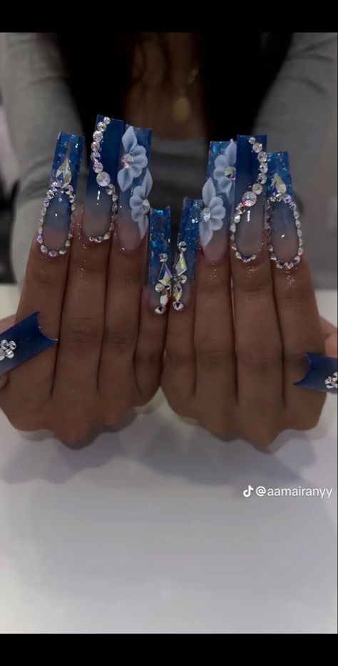 Blue Freestyle Nails, Black Nail Polish Designs, Lola Nails, Demure Nails, Freestyle Acrylic Nails, Short Nails Cute, Sweet 16 Nails, Sliver Nails, Blue Prom Nails