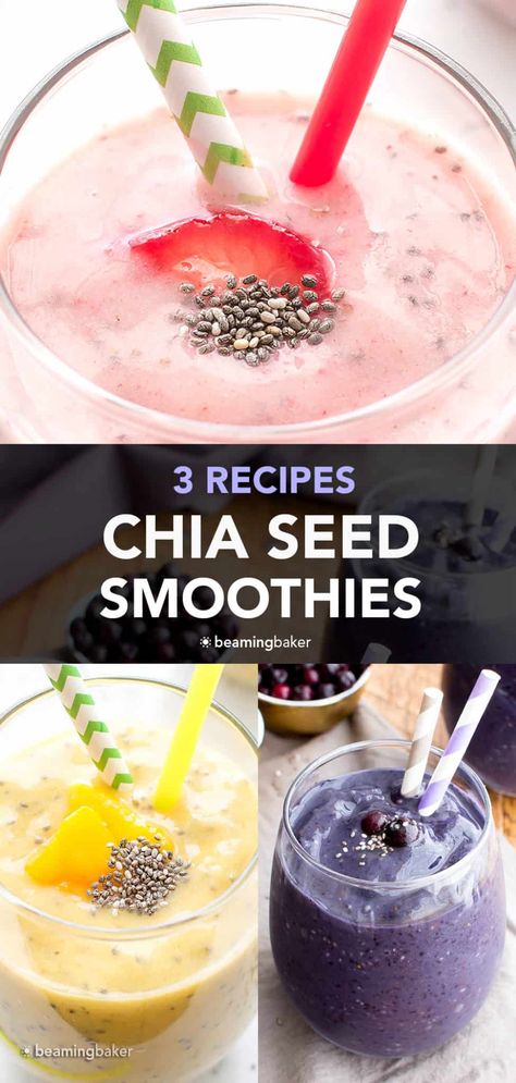 Chia Seed Smoothie Recipes – 3 Ways! - Beaming Baker Chia Seed Smoothie Recipes, Amazing Smoothies, Beaming Baker, Chia Seed Smoothie, Chia Recipe, Chewy Granola Bars, Chia Seed Recipes, Chewy Granola, Healthy Food Guide