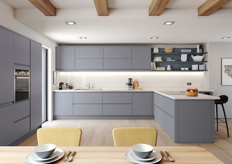 Range Kitchen, Kitchen Ranges, Modern Grey Kitchen, White Gloss Kitchen, Small Cottage Kitchen, Handleless Kitchen, Open Plan Kitchen Dining, Open Plan Kitchen Living Room, U Shaped Kitchen