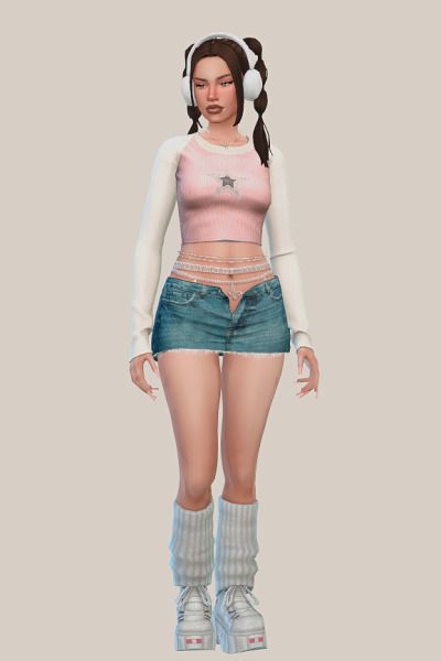 Sims 4 Earmuffs, Sims 4 Cc Earmuffs, Y2k Lookbook, Y2k Skirt, Body Chains, Ear Muffs, Fan Edits, Skirt Shoes, Cc Finds