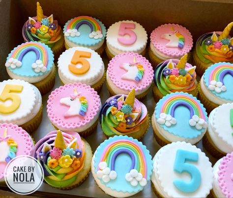 3rd Birthday Cupcakes For Girl, Rainbow Themed Cupcakes, Unicorn Rainbow Cupcakes, Unicorn Themed Cupcakes, 3rd Birthday Cupcakes, Rainbow Unicorn Cupcake Cake, Unicorn Cupcakes Ideas, Cupcake Unicorn, Rainbow Unicorn Cupcakes