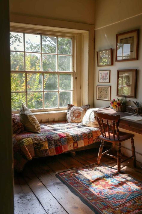 Daybed Next To Window, Daybed For Office, Small Bedroom Daybed, New England Eclectic, Day Bed In Office, Day Bed Living Room, Daybed Bedding Ideas, Bed With Lots Of Pillows, Daybed Aesthetic