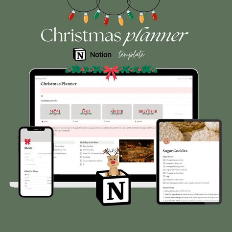 Christmas Planner, Notion Template Aesthetic, Minimal & Easy Notion Planner, Plan The Perfect Christmas, Gift Checklist, Holiday Activities Christmas Gift Checklist, Notion Template Aesthetic, Notion Workspace, Gift Checklist, Notion Planner, Christmas Planner, Notion Template, Christmas Templates, Daily Planner Template