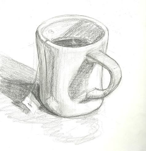 Drawing Methods, Still Life Sketch, Beautiful Pencil Drawings, Mug Drawing, Art Du Croquis, Life Sketch, Shadow Drawing, Sketching Tips, Observational Drawing