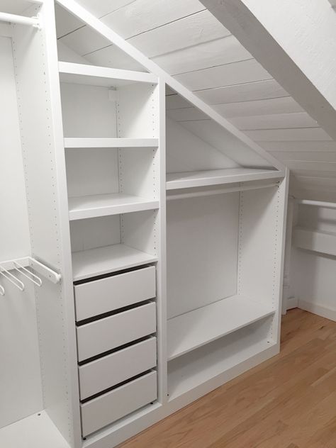 Small Walk In Wardrobe Sloped Ceiling, Closets For Angled Ceilings, Attic Bedroom Low Ceiling Slanted Walls Closet Ideas, Closets With Angled Ceilings, Attic Closet Ideas Angled Ceilings Slanted Walls Built Ins, Loft Closet Ideas Slanted Walls, Attic Bedroom Ideas Angled Ceilings Slanted Walls Closet Space, Closets With Slanted Ceilings, Cape Cod Closet Ideas Sloped Ceiling