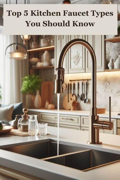 Dive into the world of kitchen faucets with our expertly curated list of the best faucet types for your culinary space. From pull-down to touchless, explore the latest trends and innovations that will elevate your kitchen to new heights of functionality and style. Brushed Bronze Kitchen Faucet, Farmhouse Faucet Kitchen, Modern Farmhouse Kitchen Faucet, Kitchen Faucet Styles, Copper Kitchen Faucets, Bronze Kitchen Faucet, Touch Kitchen Faucet, Types Of Kitchen, Wall Mount Kitchen Faucet