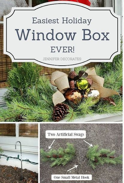 Jennifer Decorates, Christmas Window Boxes, Garden Diy Ideas, White Christmas Lights, Christmas Lollipops, Box Decoration, Easy Christmas Decorations, Garden Christmas, Christmas Greenery