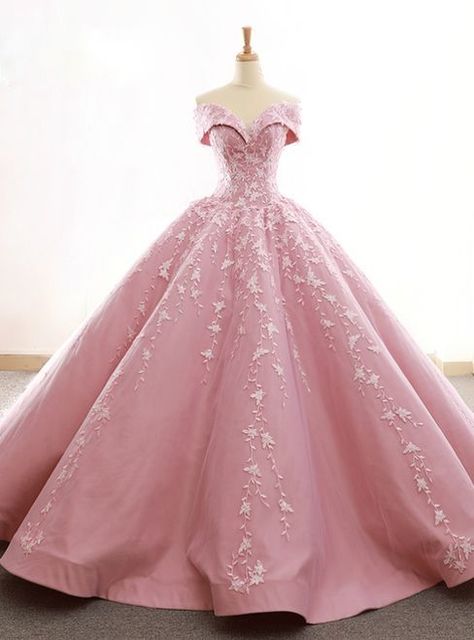 Puffy Prom Dresses, Prom Dress With Lace, Quinceanera Dresses Pink, Pink Ball Gown, Pink Gown, 파티 드레스, Applique Wedding, Quinceanera Dress, Applique Wedding Dress