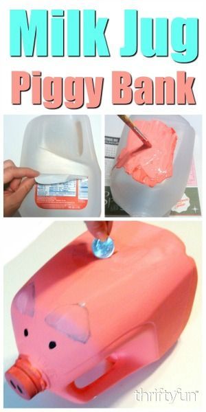 This is a guide about making a gallon milk jug piggy bank. A gallon milk jug is perfect for making a cute piggy bank. Milk Jug Recycle Project, Gallon Milk Jugs Ideas, Recycle Milk Jugs, Milk Gallon Crafts, Gallon Milk Jug Crafts, Gallon Jug Crafts, Gallon Jugs Crafts, Recycled Art Projects For Kids, Recycled Milk Jug Crafts