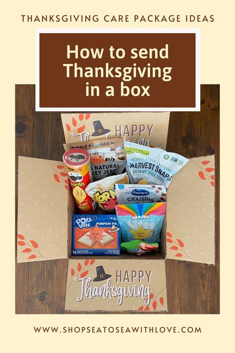 Thanksgiving care package Thanksgiving Box Care Packages, Thanksgiving Box Ideas, Thanksgiving Care Package Ideas, Thanksgiving Care Package Military, November Care Package, Thanksgiving Food Basket, Thanksgiving Middle School, Thanksgiving Care Package, Fall Care Package