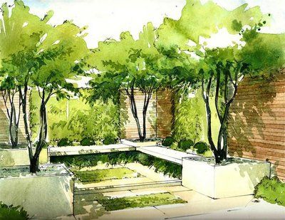 Croquis Architecture, Landscape Design Drawings, Landscape Architecture Drawing, Desain Lanskap, Garden Drawing, Landscape Sketch, Landscape Design Plans, Architecture Graphics, Interior Sketch