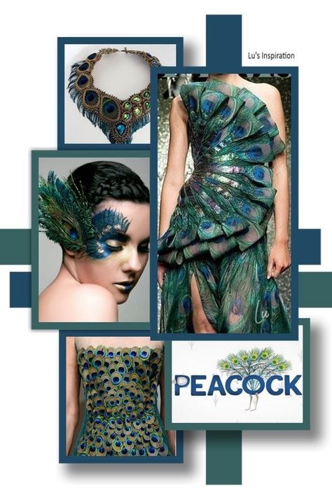 Peacock Inspiration Board Fashion, Peacock Inspiration Board, Peacock Dress Design Illustration, Fashion Show Themes Ideas Inspiration, Fashion Show Themes Ideas For College, Peacock Mood Board, Peacock Illustration Design, Peacock Dress Design, Theme Board Fashion Inspiration