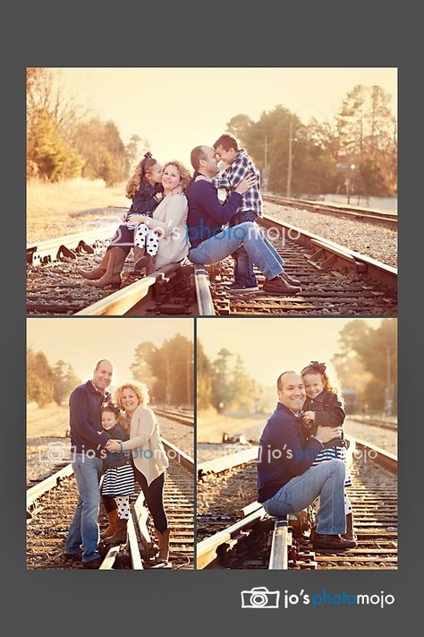 Photography Poses On Railroad Tracks | on train tracks. Love the pose on the top photo. #family #photography ... Family Photo Location Ideas, Military Family Photos, Railroad Photoshoot, Baldwin Family, Roots Photography, Fall Family Portraits, Family Portrait Poses, Family Picture Poses, Fun Photography