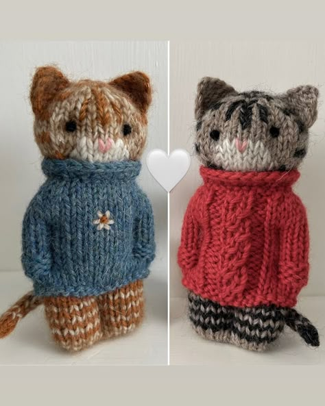 Gudrun Dahle | ❤️🐈‍⬛🤍🐈💙 A while ago, one of favourite “customers” said she’d like Knitty kitties some day. I sent her sneak peeks of these two and, well,... | Instagram Gudrun Dahle Pattern, Cool Things To Knit, Kitten Knitting Pattern, Knitted Animal Patterns, Crochet Baby Cocoon Pattern, Comfort Dolls, Izzy Dolls, Cat Knitting, Baby Cocoon Pattern