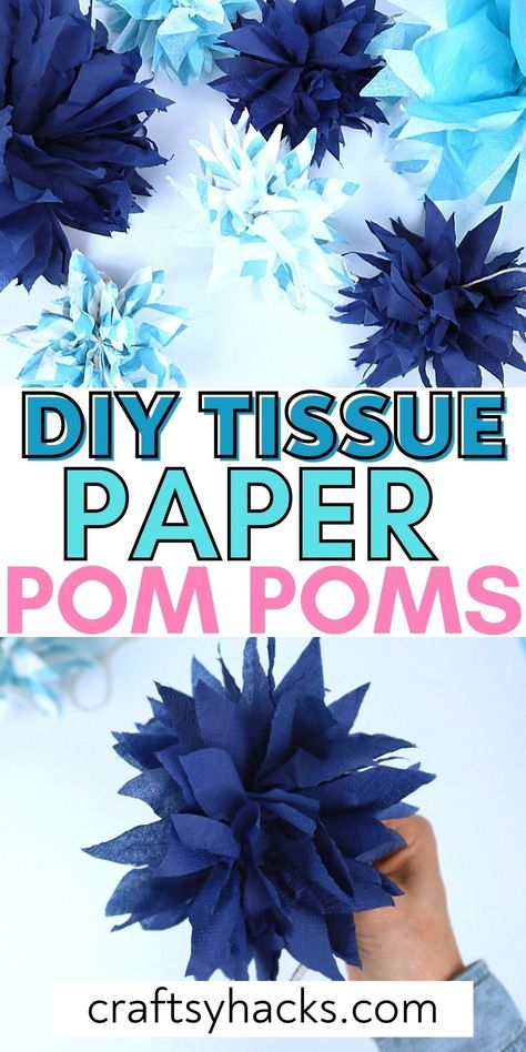 If you are looking for a fun way to destash your tissue paper you need to make these lovely DIY tissue paper pom-poms. These easy DIY crafts are perfect to decorate your home or as DIY party decorations. What a great way to upcycle tissue paper. #Decorations #DIY Tissue Paper Flowers Diy Easy, Tissue Paper Centerpieces, Tissue Paper Pom Poms Diy, Sunflower Paper Craft, Tissue Paper Ball, Paper Flowers For Kids, Tissue Paper Decorations, Paper Flowers Diy Easy, Tissue Paper Flowers Diy