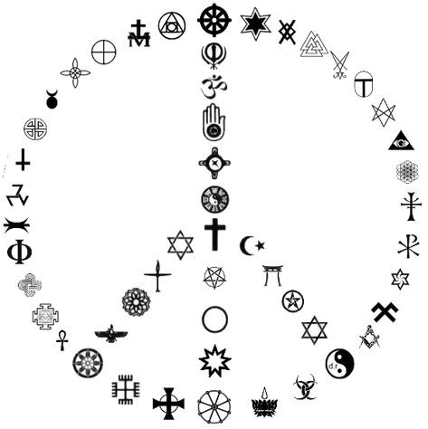 If religious or spiritual symbols are used, the design should be able to incorporate MANY of them, like this. Omnism Symbol, Seax Wicca, Religous Imagery, Religion Symbols, Meditation Alter, Simbolos Tattoo, Religious Imagery, Meme Maker, Eclectic Witch