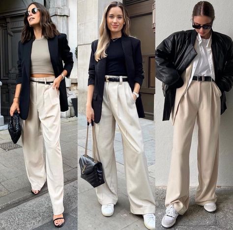 Lady Business Outfit, Classy Lady Outfits, Casual Meeting Outfit, All Beige Outfit, Wide Leg Trousers Outfit, Boss Lady Outfit, Smart Casual Women Outfits, Meeting Outfit, Smart Casual Women