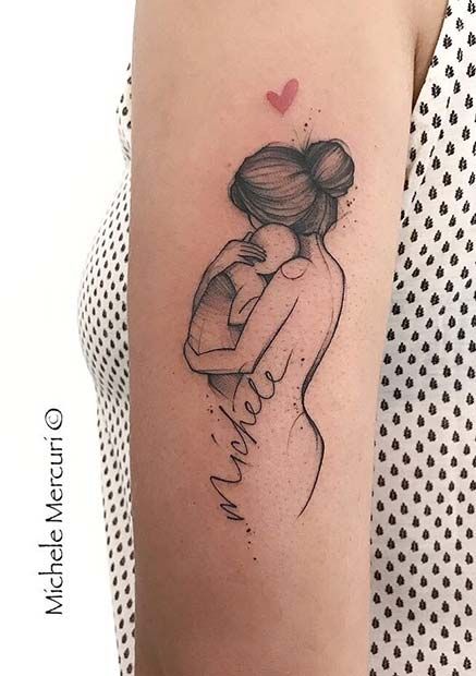 Mother Holding Baby Tattoo, Tattoo Idea For Moms, Mom Baby Tattoo, Mother And Baby Tattoo, Mother Holding Baby, Baby Footprint Tattoo, Mother Son Tattoos, Tattoos For Moms