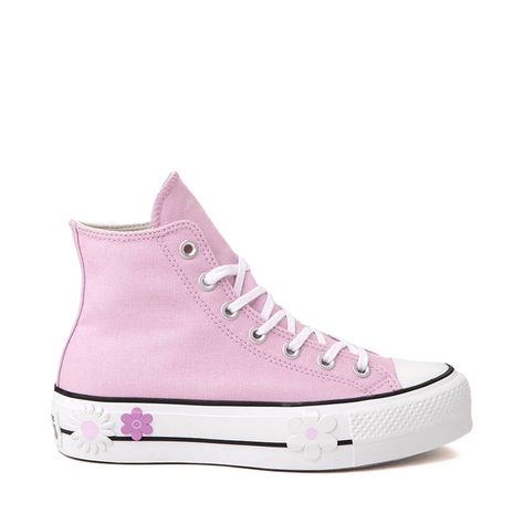 Womens Converse Chuck Taylor All Star Hi Lift Platform Floral Sneaker - Stardust Lilac Cute High Top Platform Converse, Taylor Swift Converse, Preppy Converse, Converse Cheap, Pink Platform Converse, Pretty Converse, Light Purple Shoes, Fun Converse, All Star Aesthetic