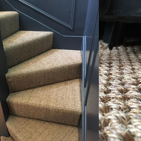 Sisal Stair Carpet, Sisal Stair Runner, Sisal Flooring, Cottage Hallway, Carpeted Stairs, Carpet Staircase, Hallway Colours, Basement Carpet, Sisal Carpet