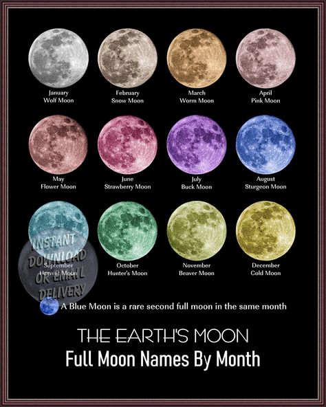 Types Of Full Moons 2024, Types Of Full Moons, Planet Names, Full Moon Pictures, Full Moon Names, Artwork For Wall, Moon Color, Moon Names, Living Wall Art