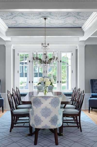 Coffered Ceiling Dining Room, Tray Ceiling Ideas, Coffered Ceiling Design, Dining Furniture Makeover, Rustic Dining Furniture, Traditional Dining Rooms, Grey Dining Room, Dining Room Ceiling, French Country Living Room