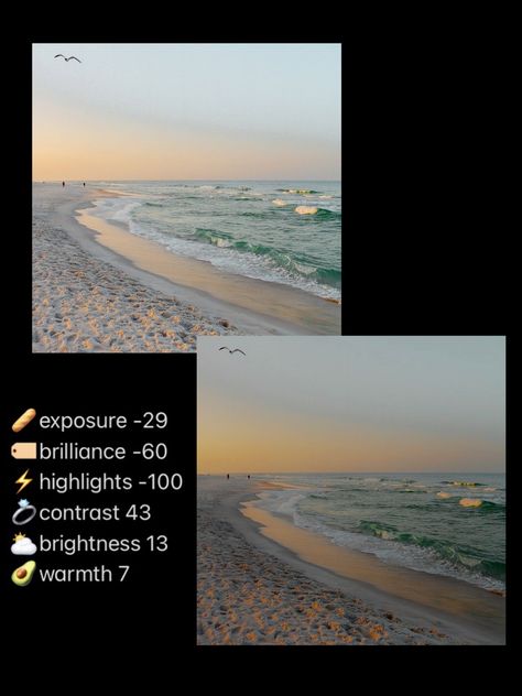Aesthetic Presets Iphone, Iphone Gallery Photo Edit, Ios Photo Editing, Beach Photo Settings, How To Edit Aesthetic Photos On Iphone, Photo Presets For Iphone, Preset Iphone Camera, Iphone Effect Photo, How To Edit Pictures On Iphone