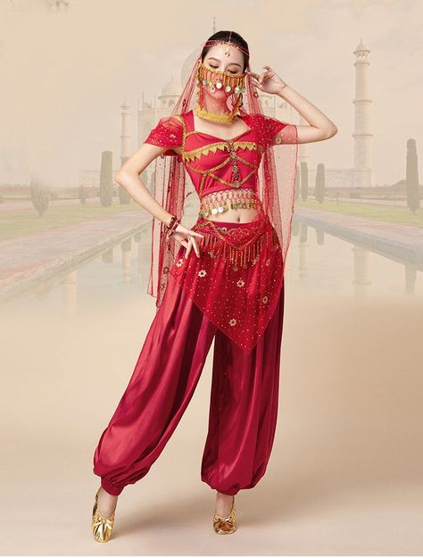 Arabian Princess Pants, Skirts, Tops Embroidered Bollywood Sets – Woodland Gatherer Arabian Nights Dance Costume, Arabic Clothing Women Dance Costumes, Turkish Belly Dance Costume, Arabic Dancer Costume, Aladdin Outfit Ideas, Alladin Costume Ideas, Arabian Clothing Woman, Arabian Nights Outfit Women, Arabian Dancer Outfit