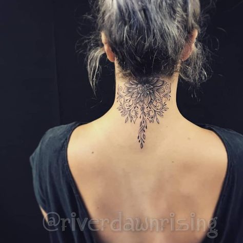 Henna Neck, Behind The Neck Tattoos, Neck Tattoo Cover Up, Left Tattoo, The Neck Tattoo, Back Of Neck Tattoos For Women, Neck Tattoo Women, Flower Neck Tattoo, Mandala Tattoos For Women