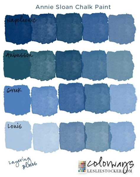 A monochromatic color scheme can be a refreshing change of pace. I’m in my Blue Period right now. I love taking one paint color group and......Read More Chalk Paint Colors Furniture, Armoire Repurpose, Annie Sloan Chalk Paint Colors, Annie Sloan Colors, Napoleonic Blue, Blue Chalk Paint, Greek Blue, Painted Furniture Colors, Chalk Paint Colors