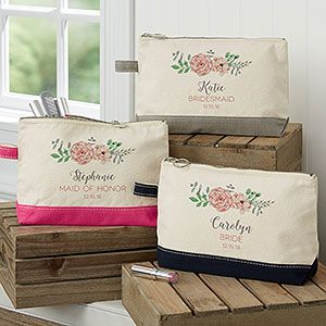 Buy personalized makeup bags for your bridal party. Add name, title and wedding date to each of the makeup bags. Free personalization & fast shipping. Navy Makeup, Monogram Cosmetic Bag, Personalized Makeup Bag, Personalization Mall, Pink Makeup Bag, Boat Tote, Personalized Makeup Bags, Canvas Makeup Bag, Embroidered Canvas