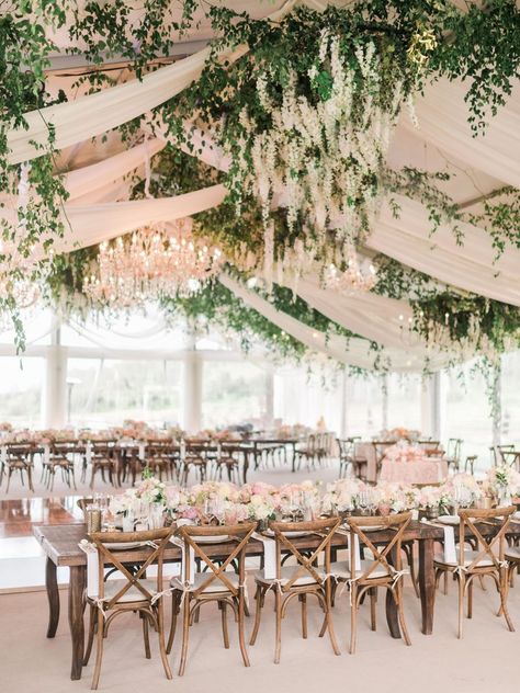 Reception Tent, Wedding Ceiling, Rustic Wedding Decorations, Cascading Flowers, Wedding Chandelier, Flowers And Greenery, Rustic Glam, Wedding Tent, Crystal Chandeliers