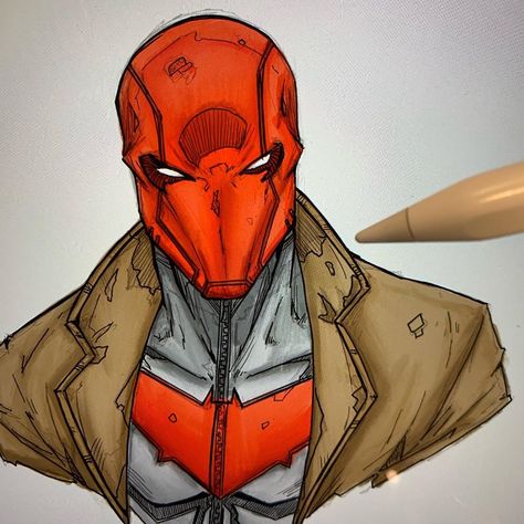 Red Hood Drawing Sketches, Red Hood Sketch, Red Hood Drawing, Dc Drawings, Batman Art Drawing, Red Hood Jason Todd, Animation Anime, Draw Doodle, Pen Art Drawings